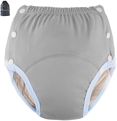 WEEOATAR Unisex Reusable Adult Cloth Diaper,Washable Swim Nappies,Adjustable Incontinence Pocket Diaper with Snaps,Underwear for Seniors,Disability,Postpartum Waist:22.0-35.4in(Grey,M) WEEOATAR