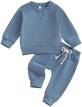 Одежда для маленьких мальчиков и девочек, однотонный пуловер с длинными рукавами, топы, штаны для бега, комплект из 2 предметов, осенне-зимняя одежда Doqcey
