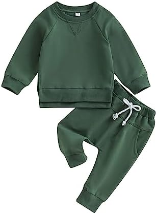 Одежда для маленьких мальчиков и девочек, однотонный пуловер с длинными рукавами, топы, штаны для бега, комплект из 2 предметов, осенне-зимняя одежда Doqcey