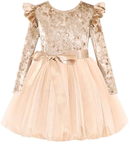 Flofallzique Toddler Velvet Dress Ruffle Long Sleeves Girls Princess Tulle Tutu Dresses for Birthday Party Flofallzique