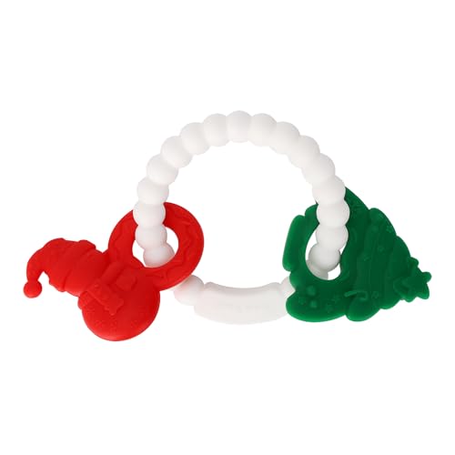 Силиконовая игрушка-кольцо для прорезывания зубов, детские игрушки-прорезыватели с погремушками, сенсорные жевательные игрушки без бисфенола А для детей 3-6-12 месяцев, чтобы успокоить боль в деснах, отличный душ, рождественский подарок (румяна) Eoopoon