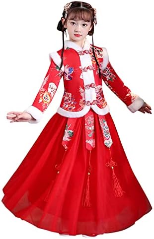 Платье феи, детский костюм Ханфу Тан для маленьких девочек, теплые платья принцессы на стеганой подкладке, юбки Qwent