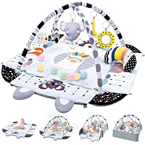 TFDER Baby Gym и игровой коврик для младенцев, игровой коврик и игровой тренажер, комбинированный детский тренажерный зал для сенсорных исследований и развития двигательных навыков от ребенка до малыша. (черный, белый) TFDER