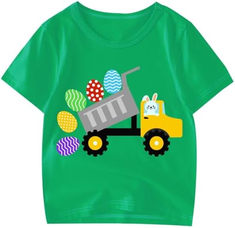 Kids Easter Shirt Boys Girls Eggs Hunts Tractor Monster Truck Graphic Tees Toddler Easter Bunny Short Sleeve T-Shirt Top NO_BRAND