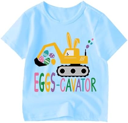 Kids Easter Shirt Boys Girls Eggs Hunts Tractor Monster Truck Graphic Tees Toddler Easter Bunny Short Sleeve T-Shirt Top NO_BRAND