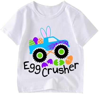 Kids Easter Shirt Boys Girls Eggs Hunts Tractor Monster Truck Graphic Tees Toddler Easter Bunny Short Sleeve T-Shirt Top NO_BRAND