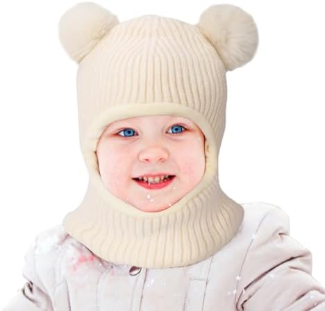 Детская зимняя шапка Aofalbe, комплект шарфов для маленьких девочек и мальчиков, вязаная шапка-бини для малышей с теплым помпоном на флисовой подкладке Aofalbe
