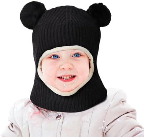 Детская зимняя шапка Aofalbe, комплект шарфов для маленьких девочек и мальчиков, вязаная шапка-бини для малышей с теплым помпоном на флисовой подкладке Aofalbe