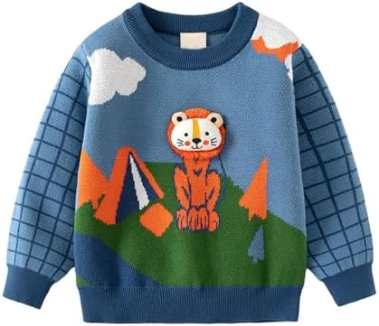 Пуловер с 3D животным принтом для маленьких мальчиков, вязаный повседневный свитер с круглым вырезом для маленьких мальчиков, милые свитера с мультяшным принтом Generic
