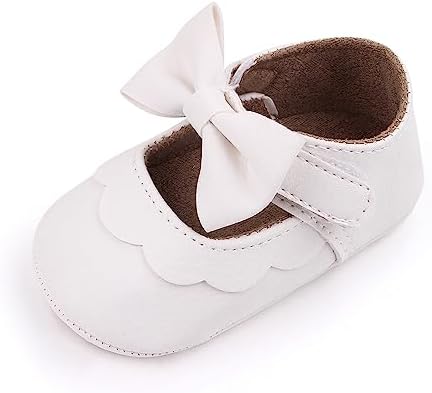 Amtidy Infant Baby Girls Mary Jane Flats Bow Non-Slip Soft Sole Princess Toddler First Walkers PU Leather Sneaker Wedding Dress Shoes Amtidy