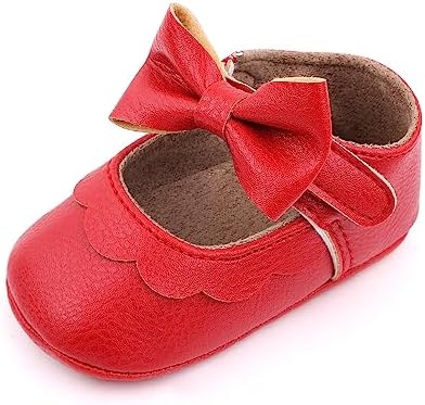 Amtidy Infant Baby Girls Mary Jane Flats Bow Non-Slip Soft Sole Princess Toddler First Walkers PU Leather Sneaker Wedding Dress Shoes Amtidy