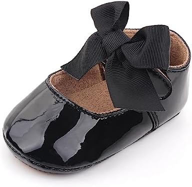 Amtidy Infant Baby Girls Mary Jane Flats Bow Non-Slip Soft Sole Princess Toddler First Walkers PU Leather Sneaker Wedding Dress Shoes Amtidy