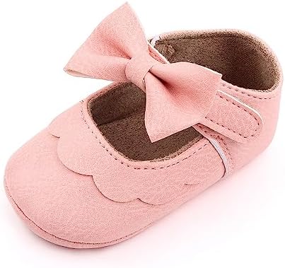 Amtidy Infant Baby Girls Mary Jane Flats Bow Non-Slip Soft Sole Princess Toddler First Walkers PU Leather Sneaker Wedding Dress Shoes Amtidy