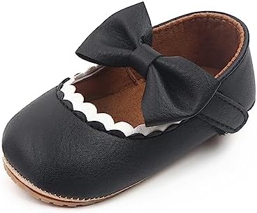 Amtidy Infant Baby Girls Mary Jane Flats Bow Non-Slip Soft Sole Princess Toddler First Walkers PU Leather Sneaker Wedding Dress Shoes Amtidy