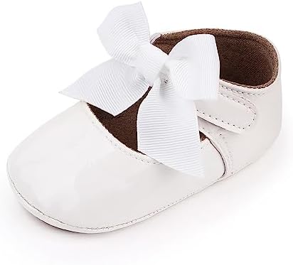 TANDEFLY Infant Baby Girls Mary Jane Shoes Non-Slip Rubber Sole Ballet Slippers Princess Dress Wedding Shoes Newborn Crib Shoes TANDEFLY