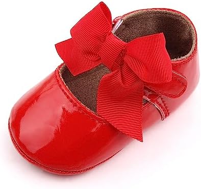 Amtidy Infant Baby Girls Mary Jane Flats Bow Non-Slip Soft Sole Princess Toddler First Walkers PU Leather Sneaker Wedding Dress Shoes Amtidy