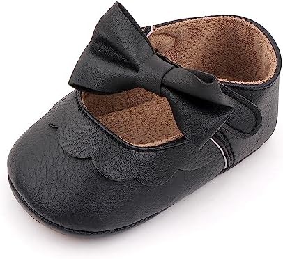 Amtidy Infant Baby Girls Mary Jane Flats Bow Non-Slip Soft Sole Princess Toddler First Walkers PU Leather Sneaker Wedding Dress Shoes Amtidy