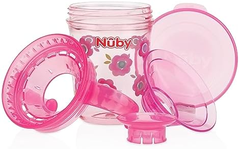Nuby Tritan No Spill 2 с ручкой, чудо с принтом на 360 градусов (розовый, бирюзовый, серый) NUBY