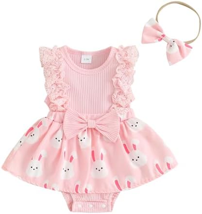 Пасхальный наряд Madjtlqy для маленьких девочек, комбинезон с оборками на рукавах и кроликом-морковью, платье с повязкой на голову, летняя одежда Madjtlqy