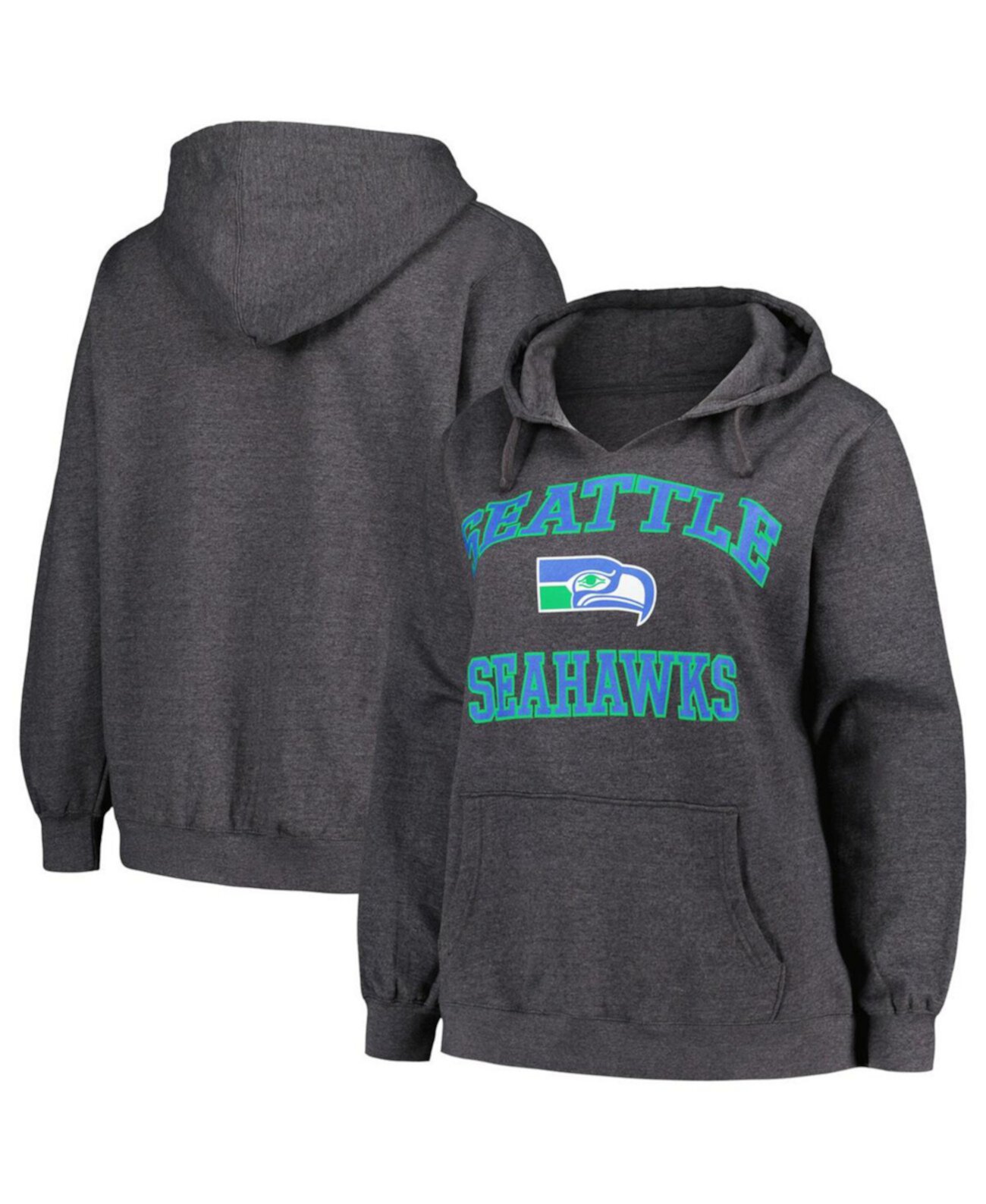 Женский темно-серый пуловер с капюшоном Seattle Seahawks размера плюс Heart and Soul с v-образным вырезом Fanatics