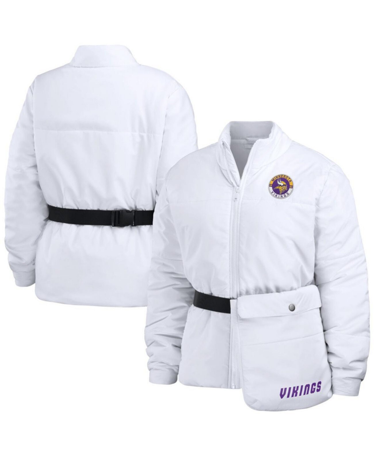 Женская Белая Куртка-Пуховик Minnesota Vikings WEAR by Erin Andrews С Поясом на Молнии WEAR by Erin Andrews