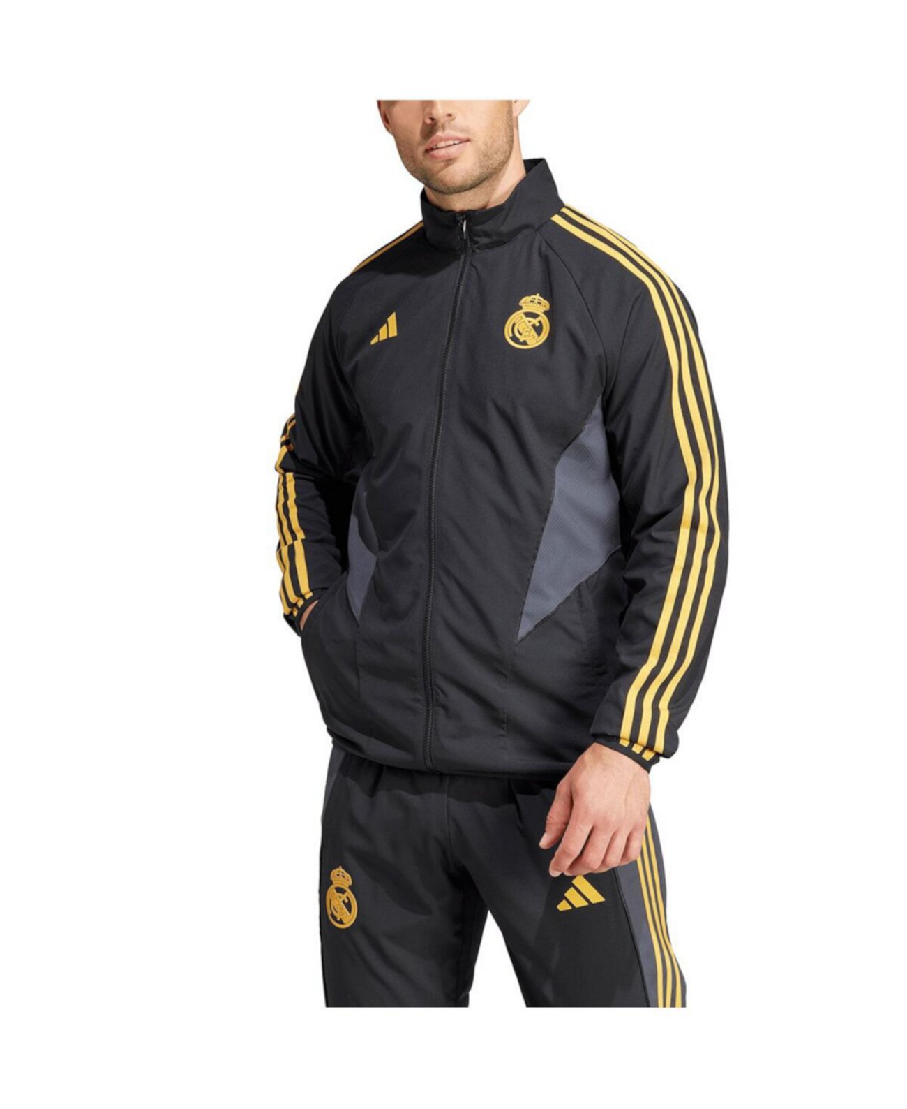 Мужская черная куртка с молнией во всю длину Реал Мадрид 2023/24 Anthem Adidas