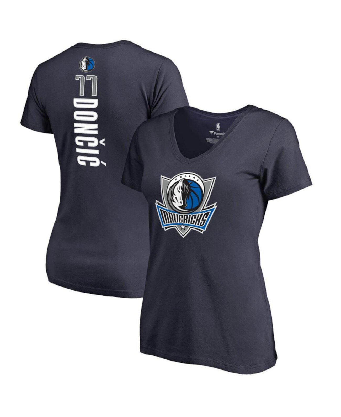Женская темно-синяя футболка с v-образным вырезом Luka Doncic Dallas Mavericks Backer Fanatics