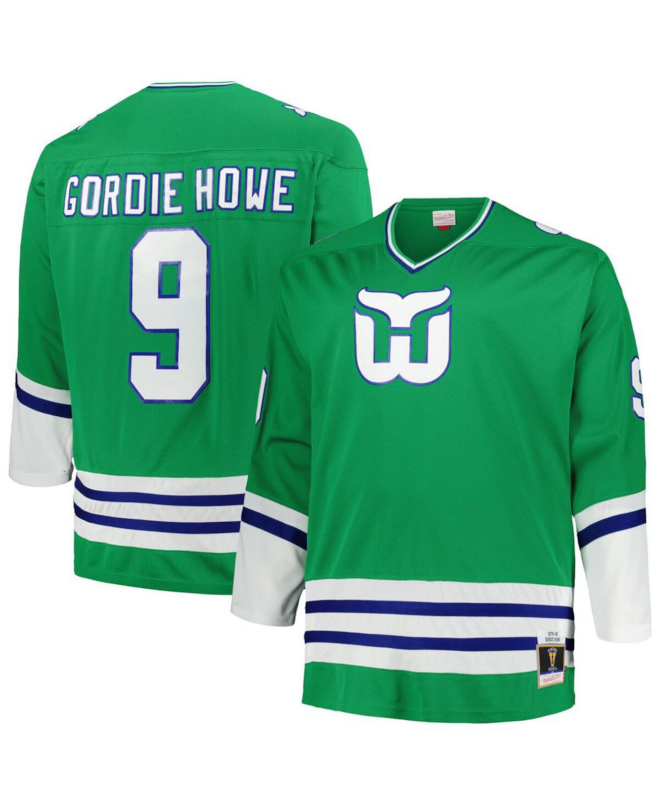 Мужское хоккейное джерси Gordie Howe Green Distressed Hartford Whalers Big and Tall в винтажном стиле синей линии Mitchell & Ness