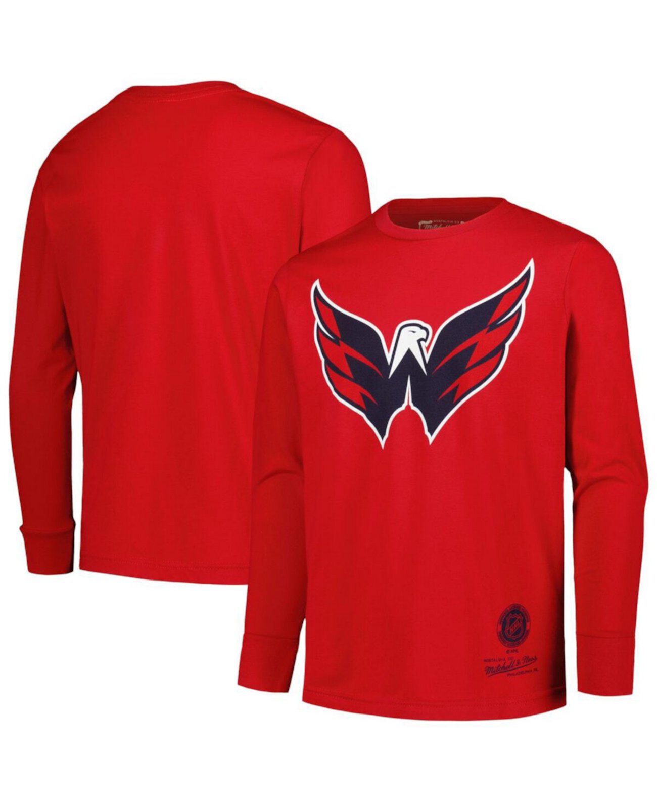 Детская красная футболка с длинным рукавом и ретро логотипом Washington Capitals Mitchell & Ness