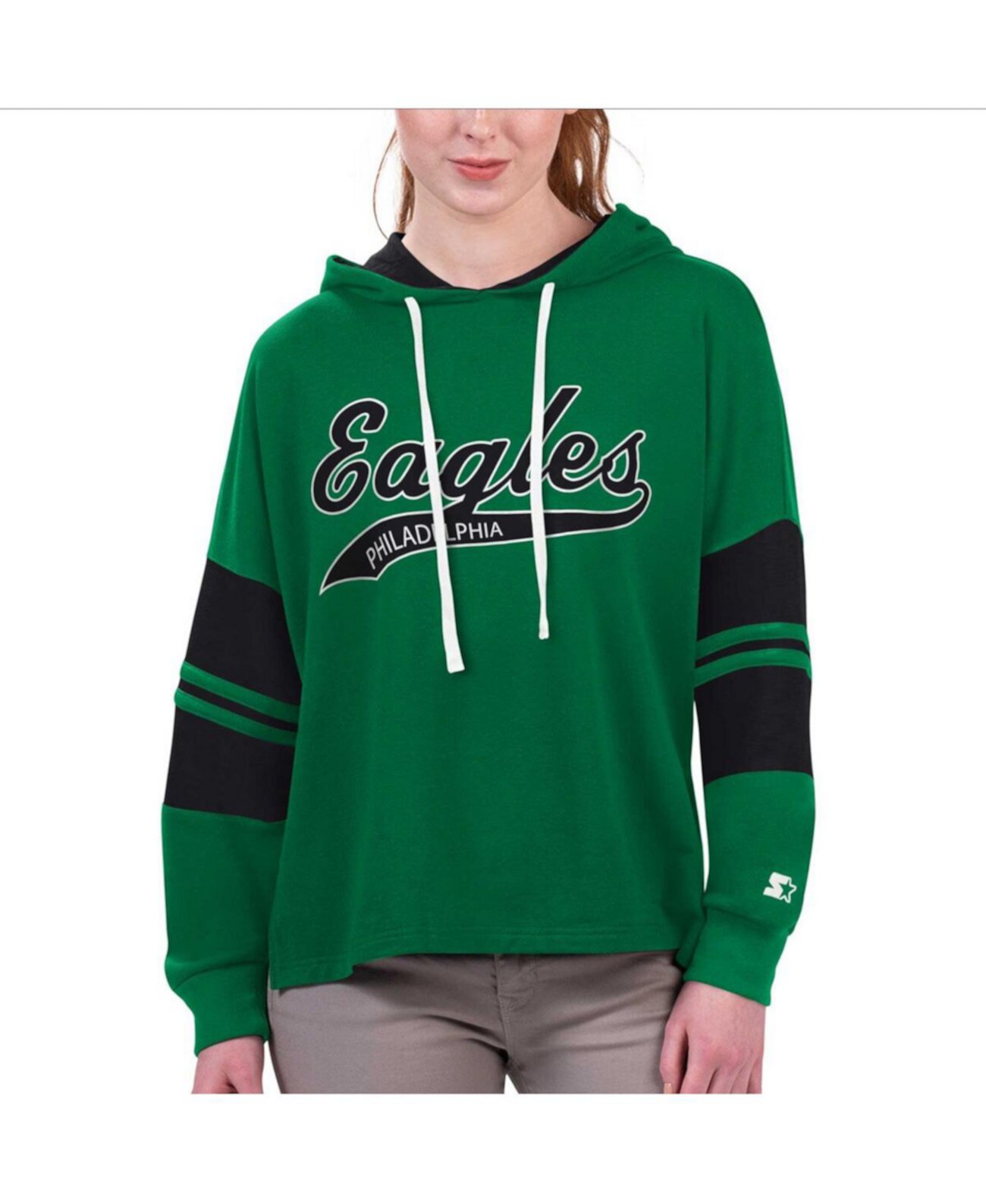 Женская футболка Kelly Green Philadelphia Eagles Bump and Run с капюшоном и длинными рукавами Starter