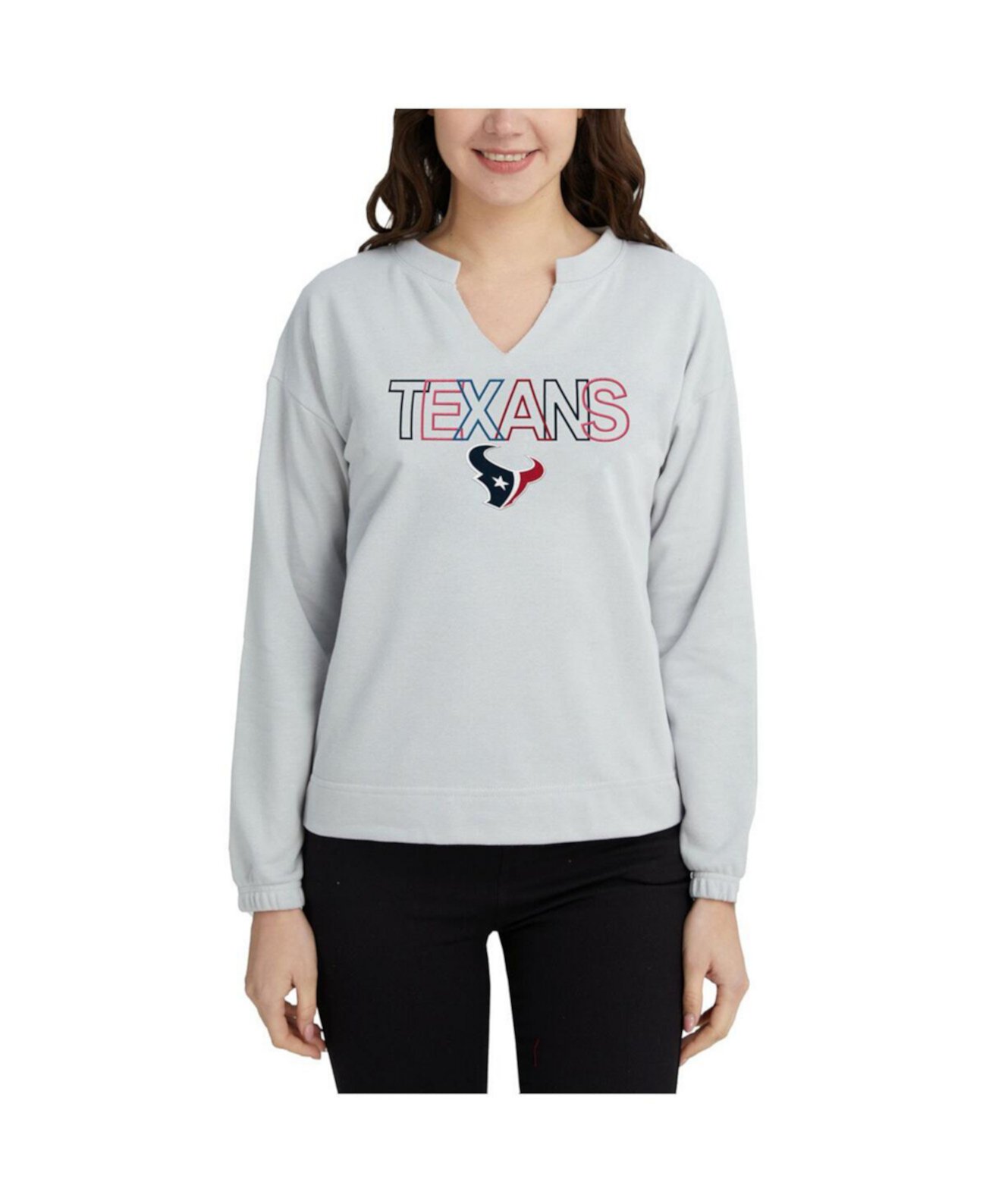 Женская серая футболка с длинным рукавом Houston Texans Sunray Notch Neck Concepts Sport