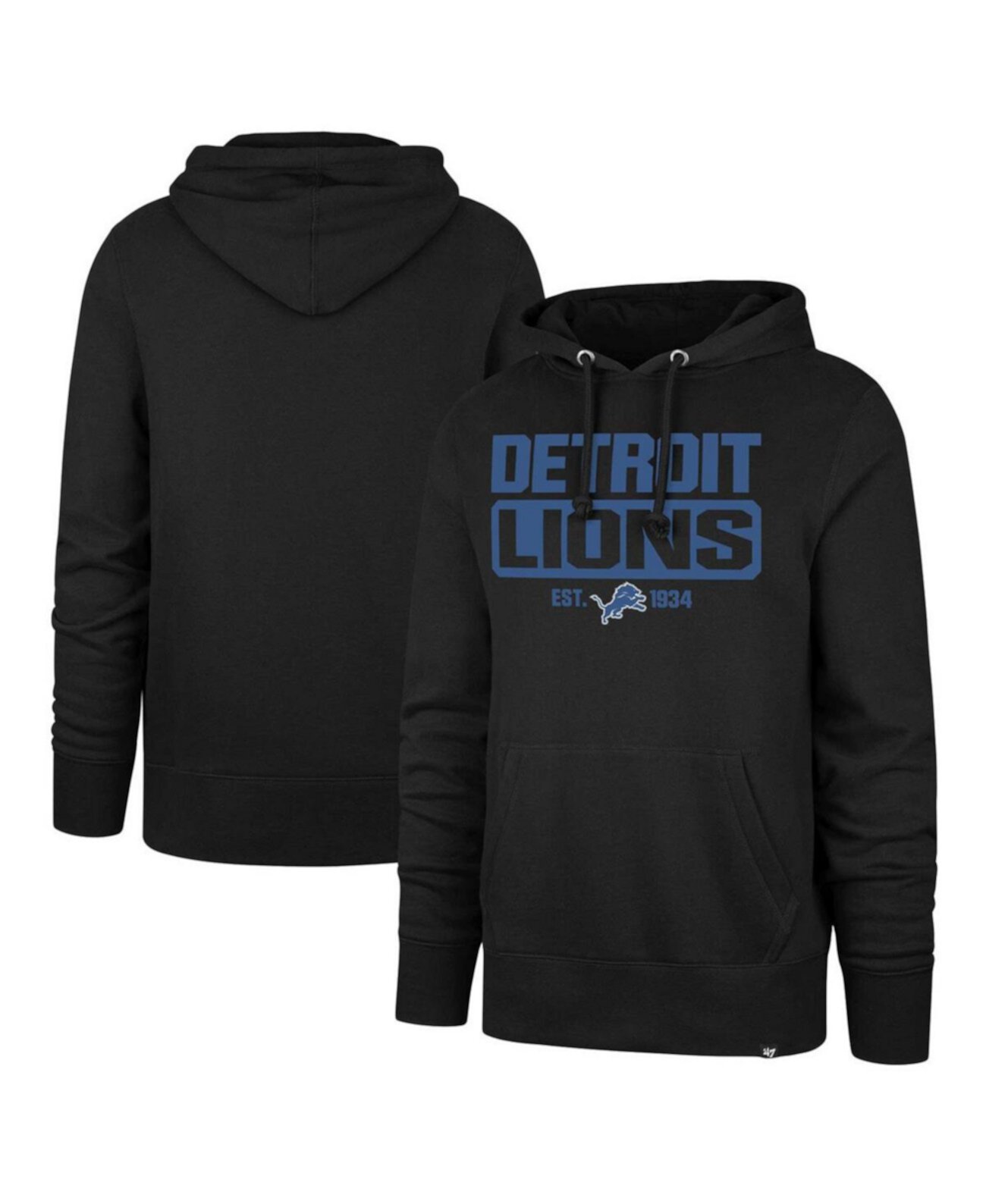 Мужской черный пуловер с капюшоном Detroit Lions Box Out Headline '47 Brand