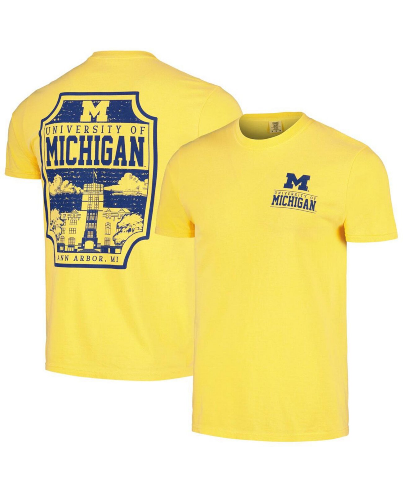 Мужская футболка Maize Michigan Wolverines Campus Badge Comfort Colors Image One
