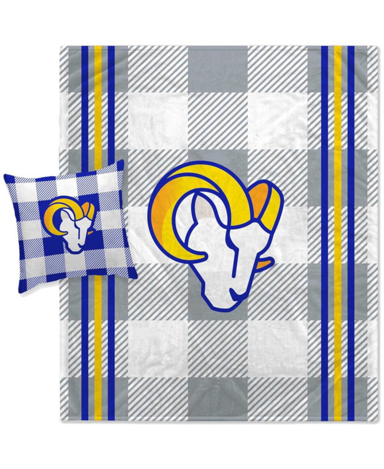 Комбинированный комплект из одеяла и подушек в серую клетку Los Angeles Rams Pegasus Home Fashions