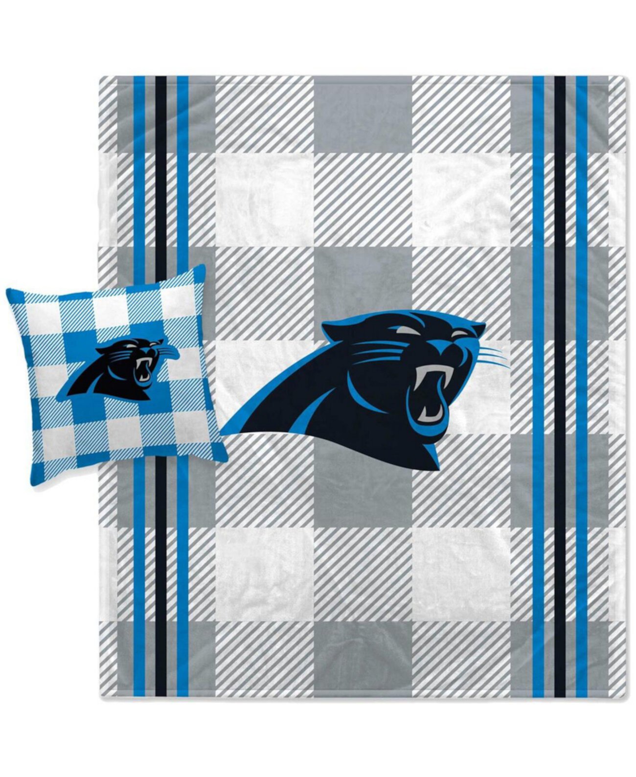 Комбинированный комплект из одеяла и подушек в серую клетку Carolina Panthers Pegasus Home Fashions