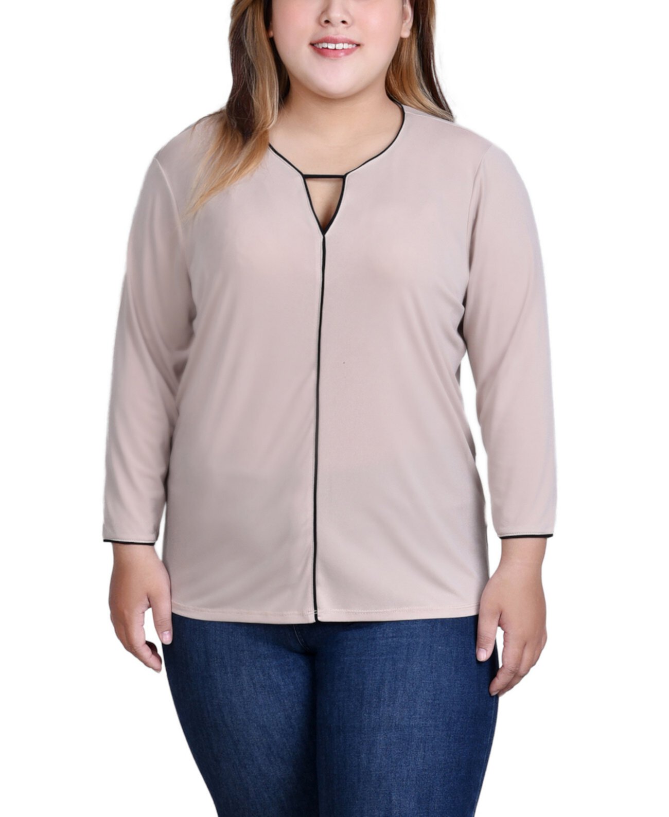 Женская Блузка NY Collection Plus Size 3/4 Sleeve Piped Top NY Collection