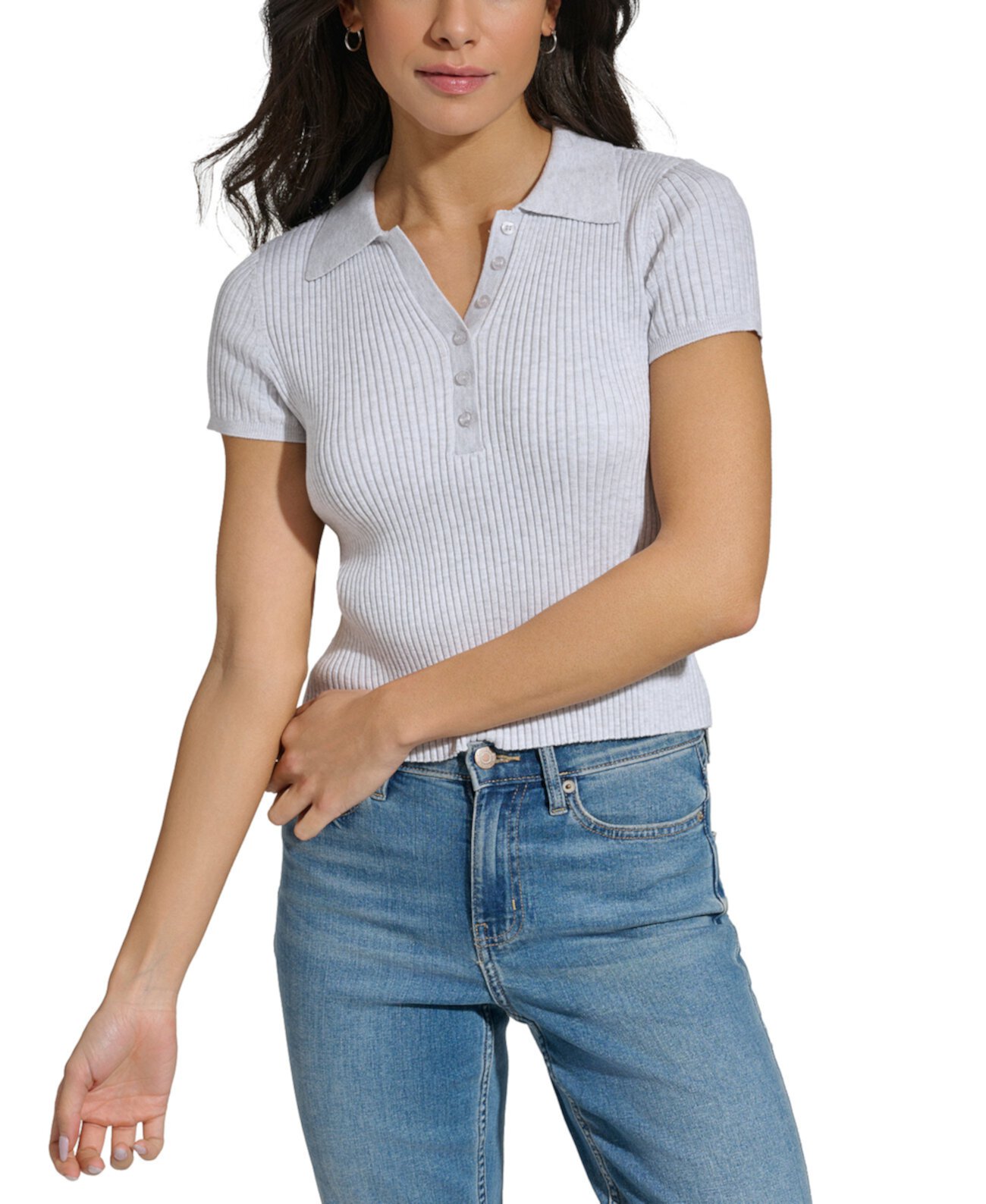 Женская рубашка-поло с короткими рукавами в рубчик Calvin Klein