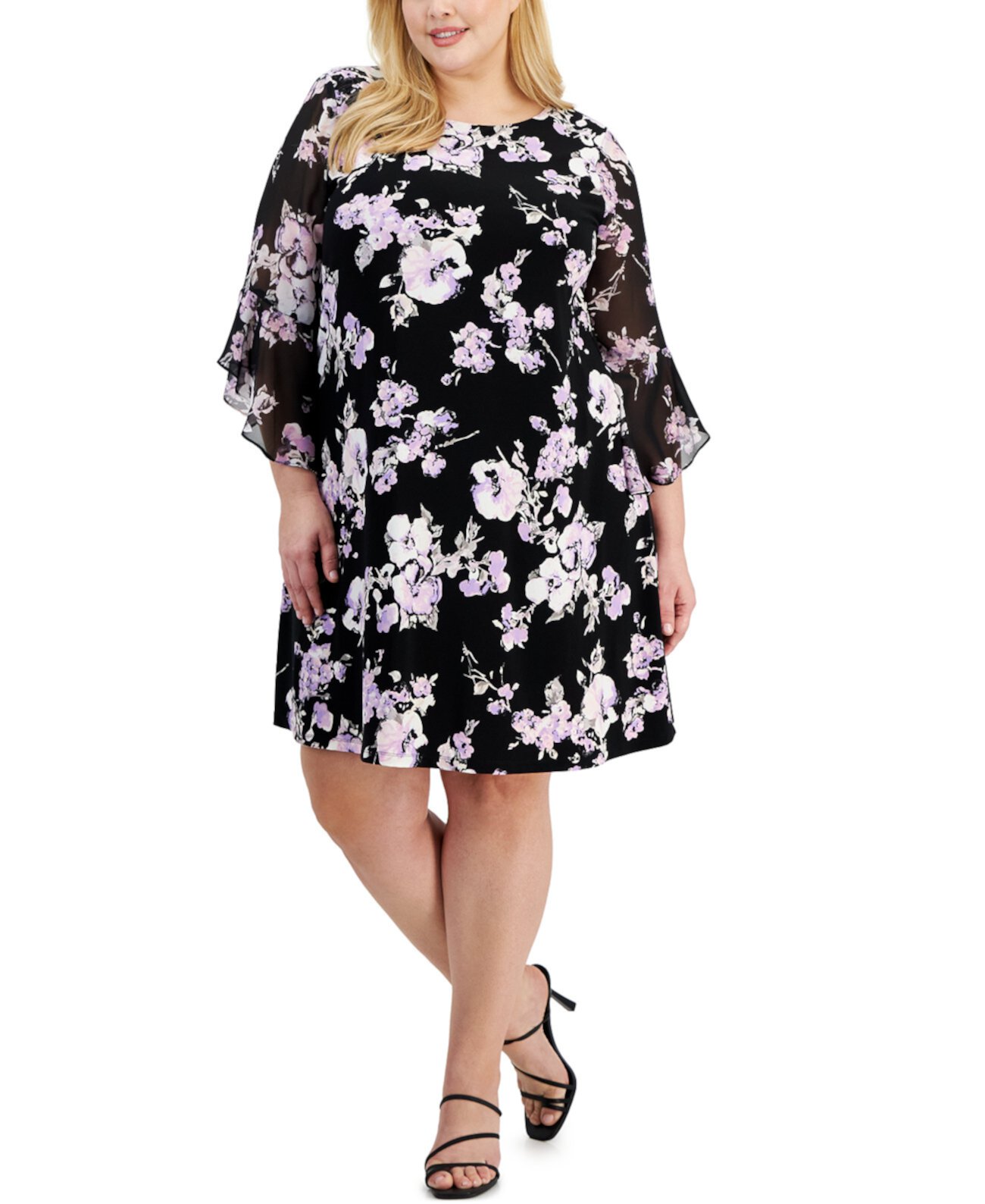 Платье свободного кроя с цветочным принтом и рукавами 3/4 больших размеров Kasper
