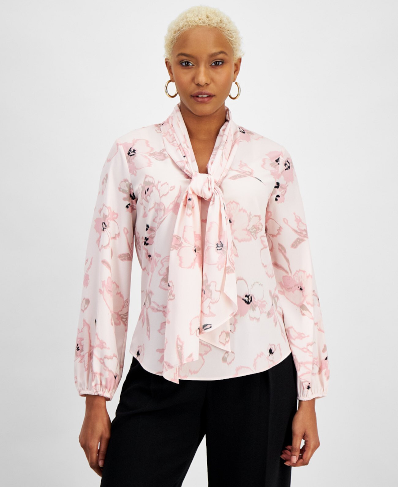 Женская блузка с бантом с цветочным принтом, созданная для Macy's Bar III