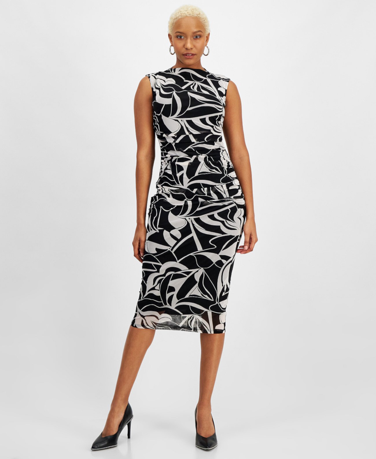 Женское сетчатое платье с воротником-стойкой с геопринтом, созданное для Macy's Bar III