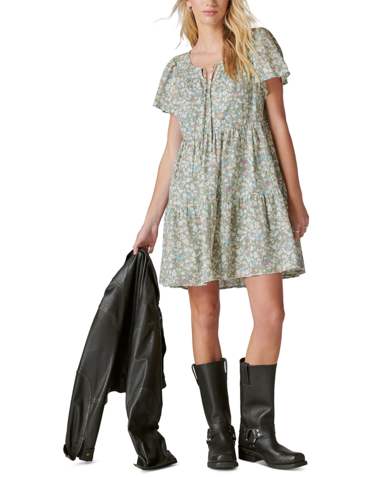 Женское многоуровневое мини-платье из хлопка с цветочным принтом Lucky Brand