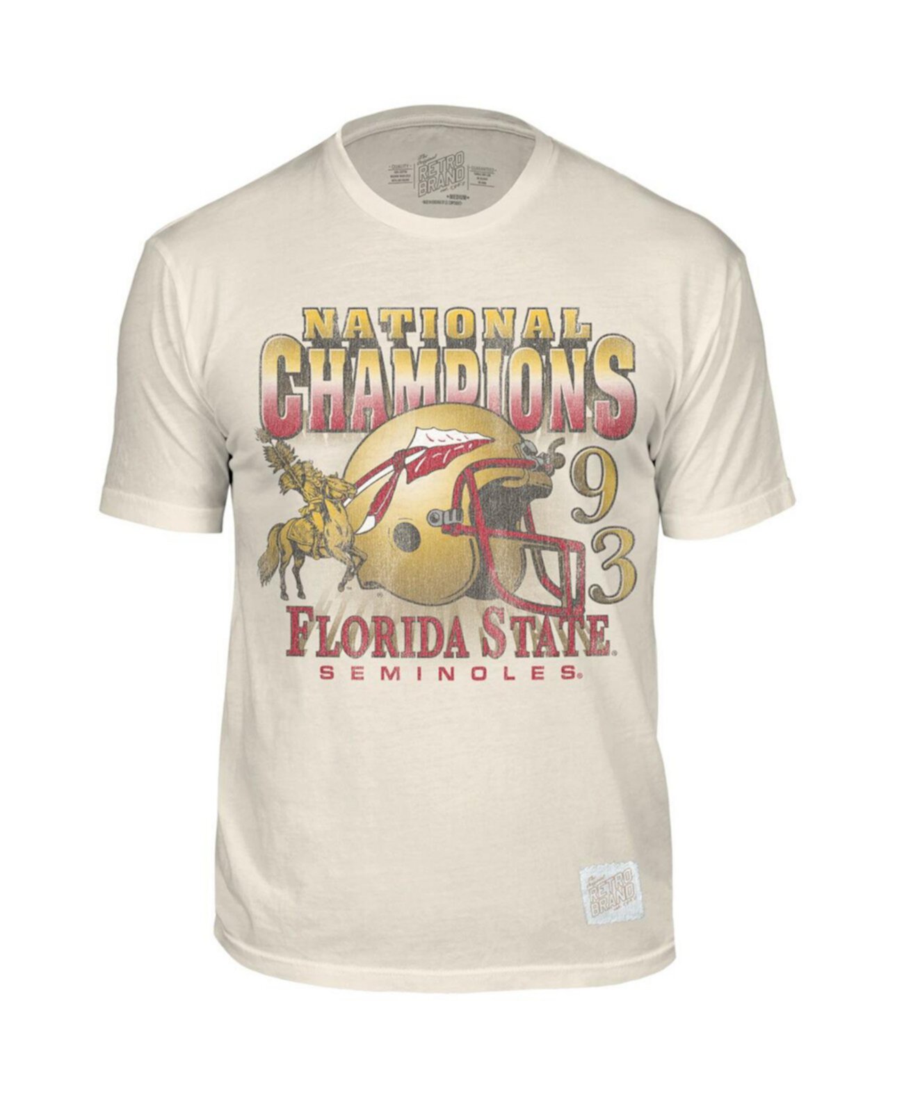 Мужское Джерси Original Retro Brand Cream Distressed Florida State Seminoles Retro T-shirt Original Retro Brand