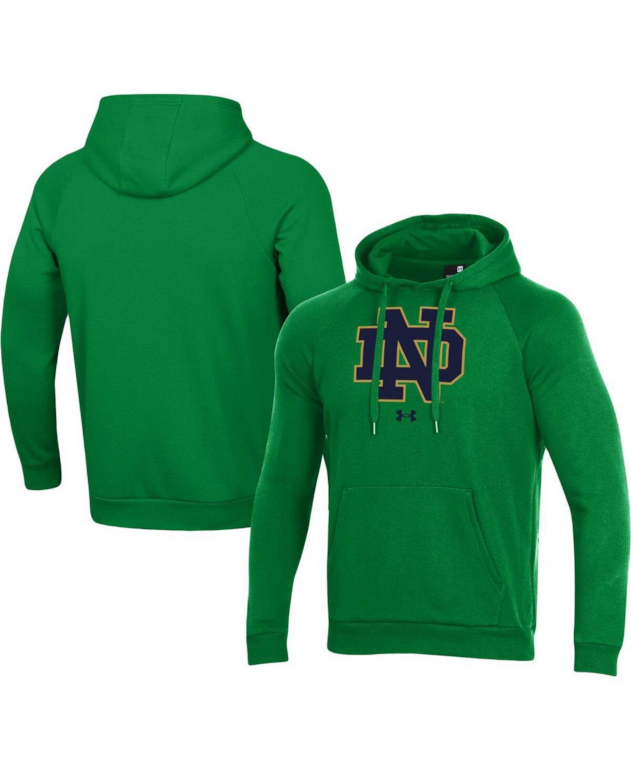 Мужской зеленый пуловер реглан с капюшоном и логотипом Notre Dame Fighting Irish Primary School на весь день Under Armour