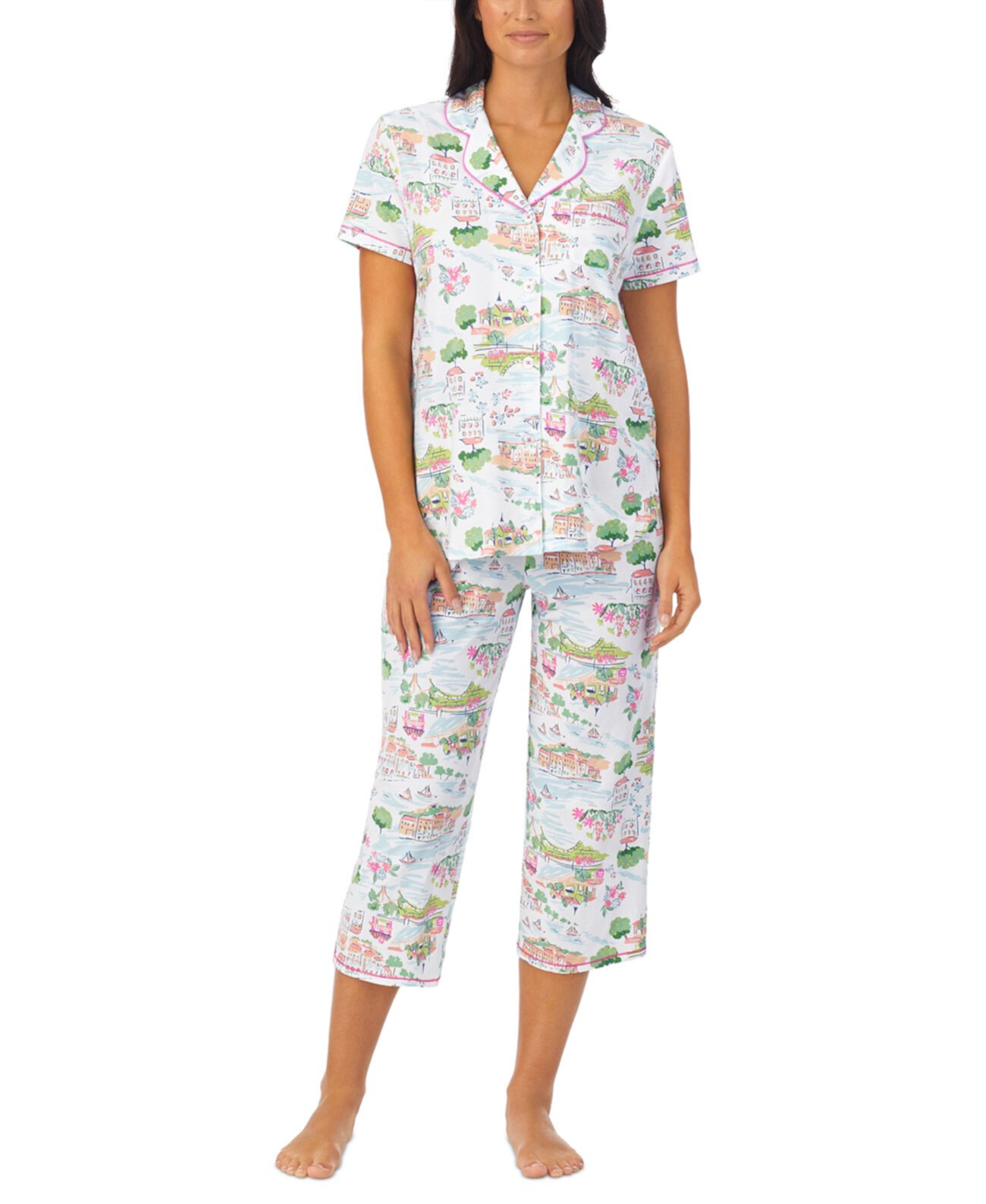 Женские 2 шт. Укороченный пижамный комплект с зубчатым воротником Cuddl Duds