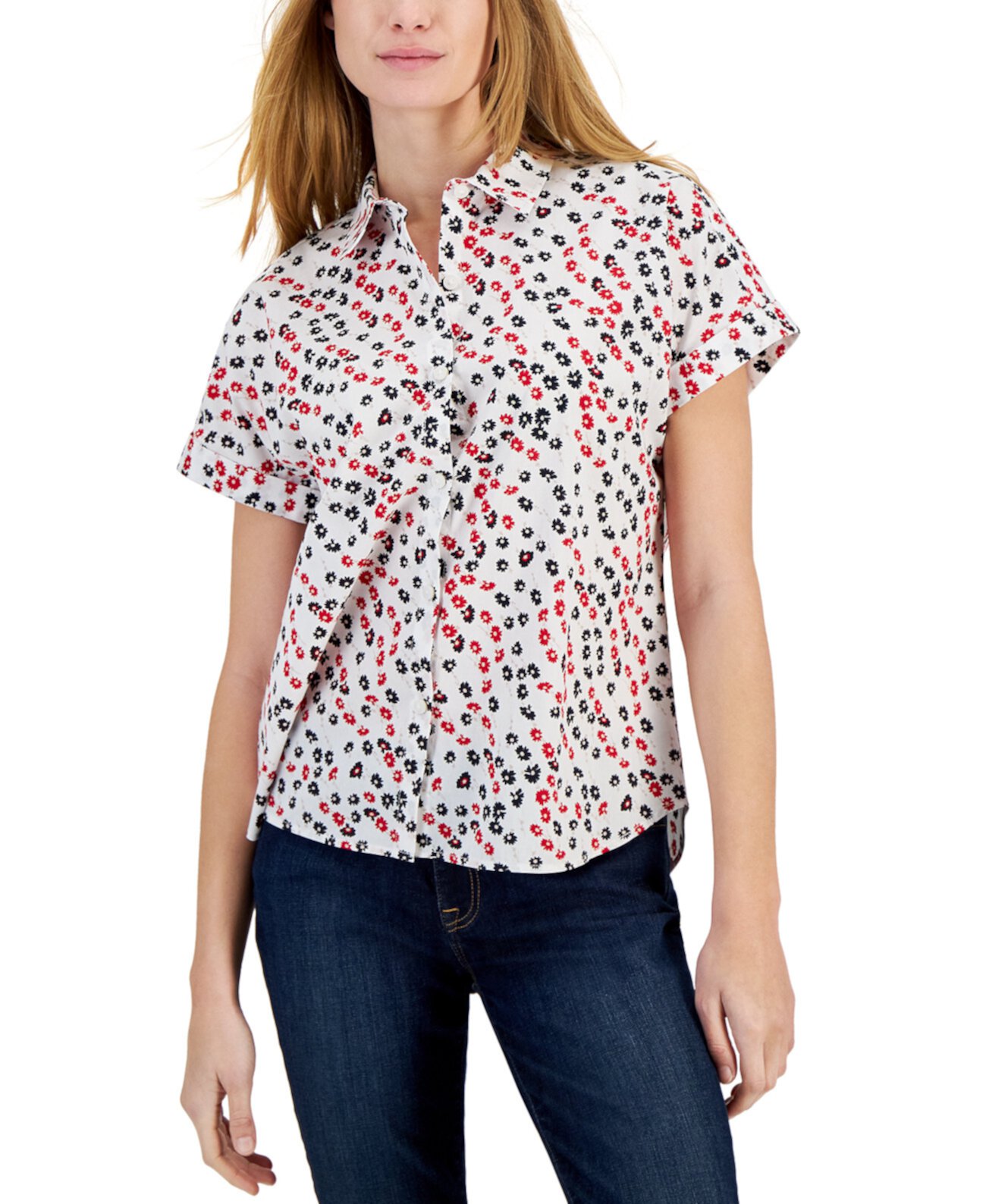 Женская хлопковая рубашка с цветочным принтом Tommy Hilfiger