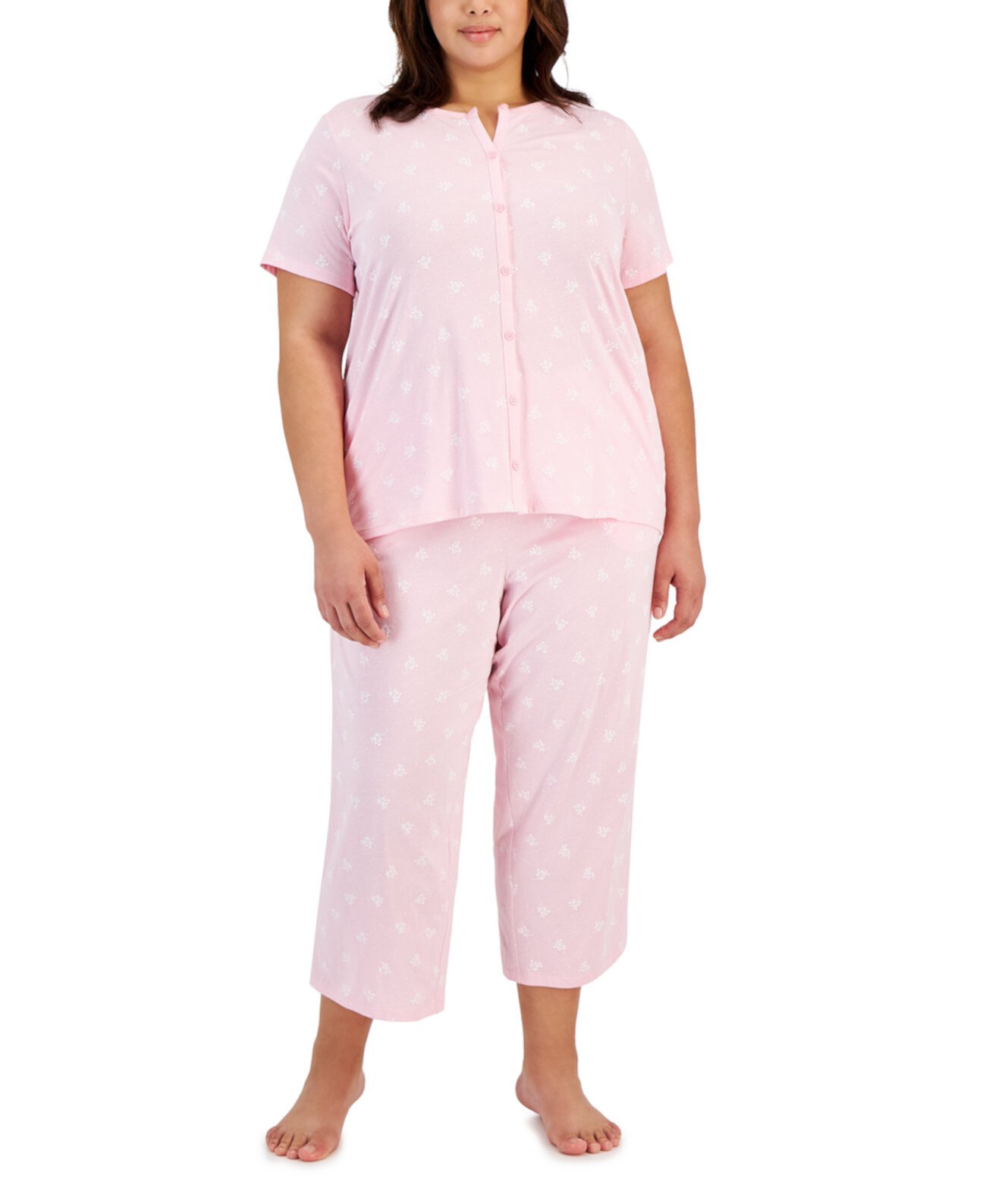 Плюс Размер 2 шт. Хлопковый укороченный пижамный комплект с цветочным принтом, созданный для Macy's Charter Club