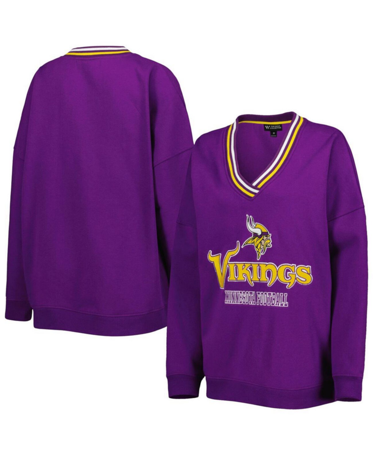 Женский фиолетовый пуловер с v-образным вырезом Minnesota Vikings в винтажном стиле The Wild Collective