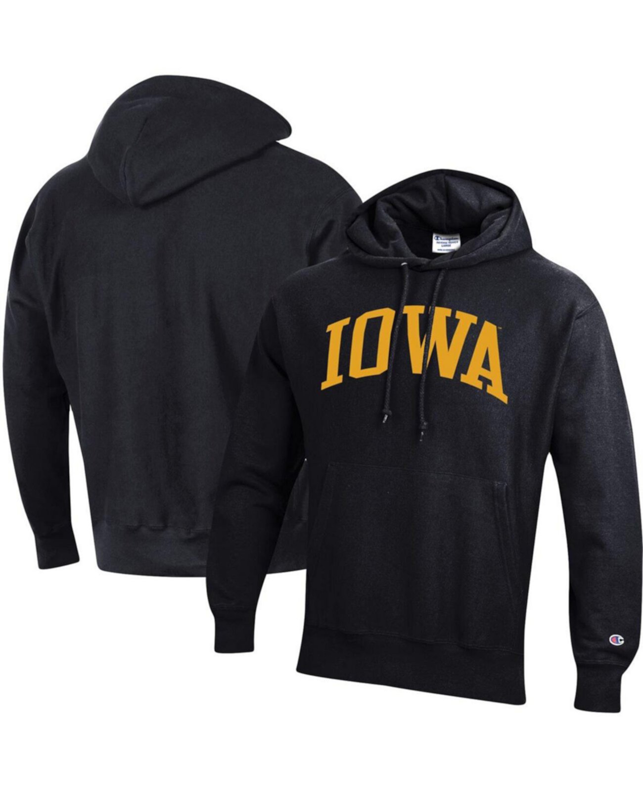 Мужской черный пуловер с капюшоном Iowa Hawkeyes Team Arch обратного переплетения Champion