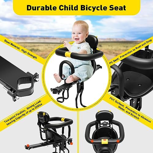 Black Portable Baby Bicycle Safety Toddler Child Seat Child Bicycle Chair Back Front Seat for Bicycle/Electric Bike/Mountain Bike Front Seat TANAUT