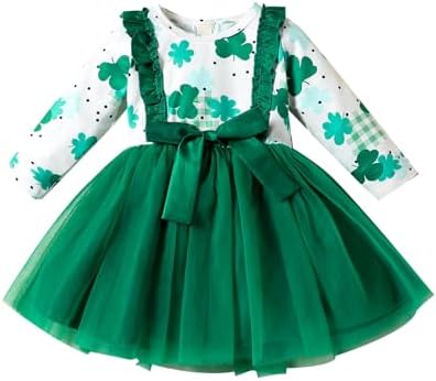 Платье на день Святого Патрика для маленьких девочек, зеленая полоска, платья Lucky Clover, тюлевая юбка-пачка с повязкой на голову, весенние наряды Noubeau